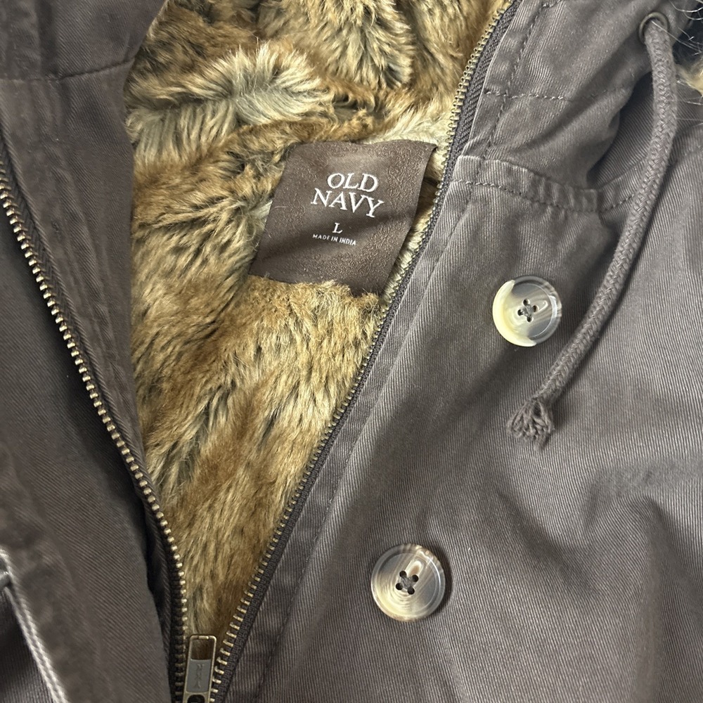 Old Navy Y2K Fur Lined Bomber Jacket Women L Fur Hooded Mallcore Vtg Bella Swan - Picture 5 of 15
